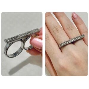 Silver-toned double finger statement ring fashion jewelry